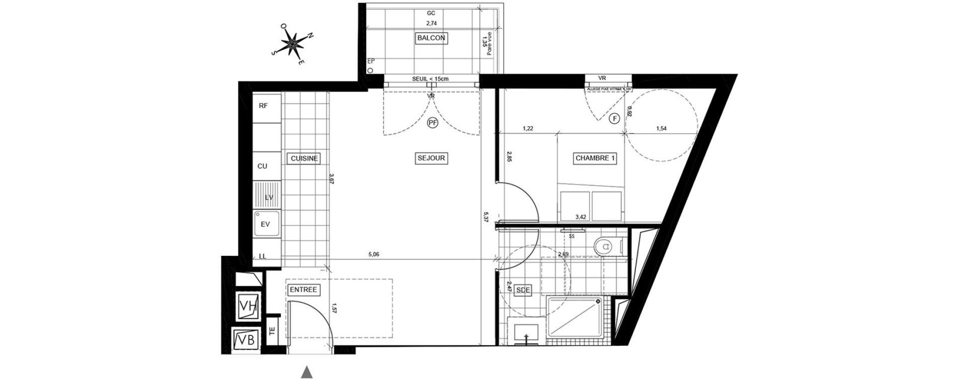 Appartement T2 de 44,09 m2 &agrave; Chaville Centre