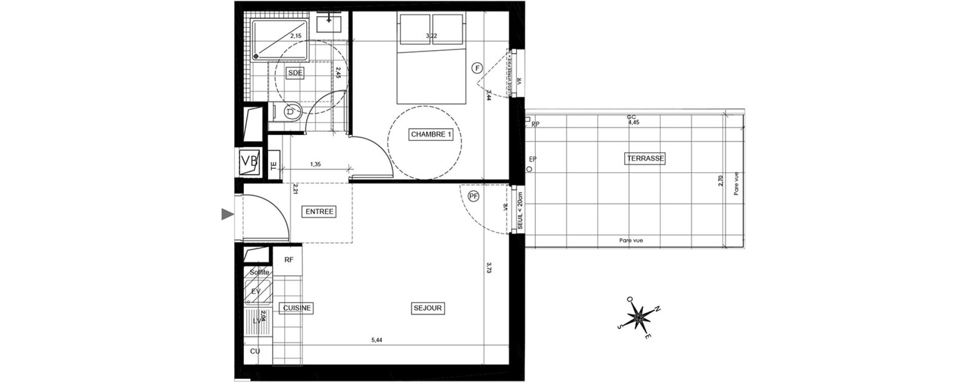Appartement T2 de 37,62 m2 &agrave; Chaville Centre