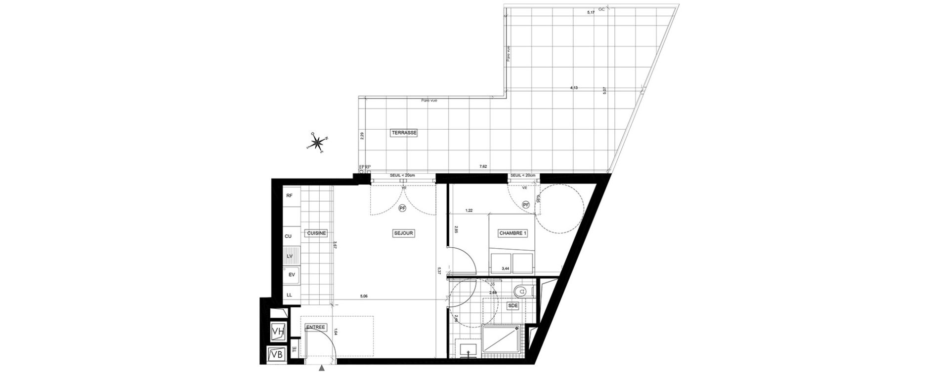 Appartement T2 de 44,09 m2 &agrave; Chaville Centre
