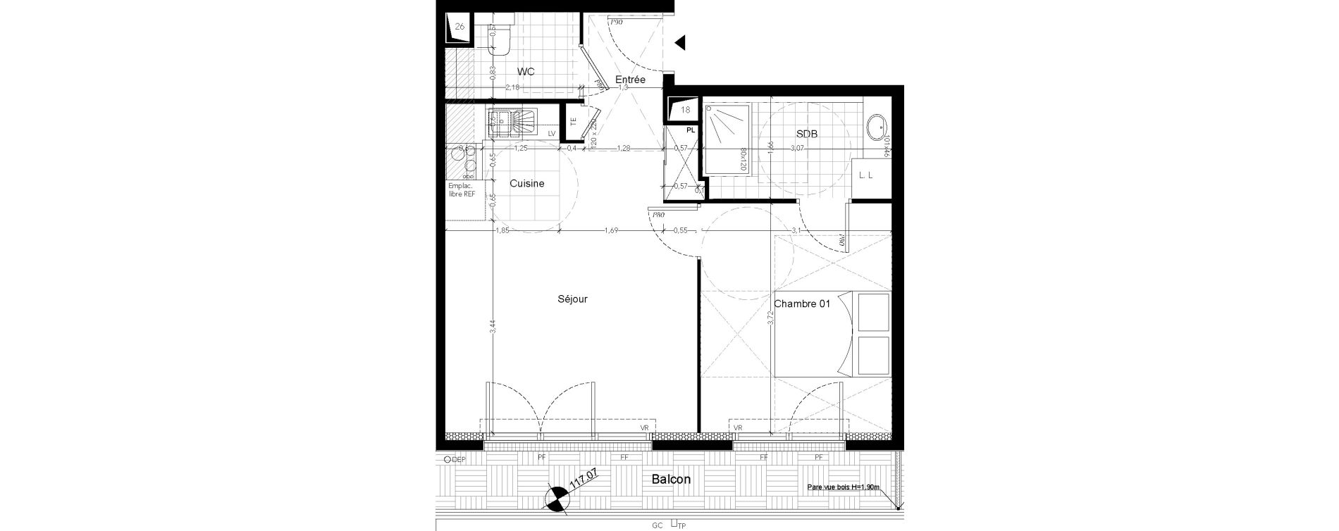 Appartement T2 de 42,60 m2 &agrave; Chaville Centre