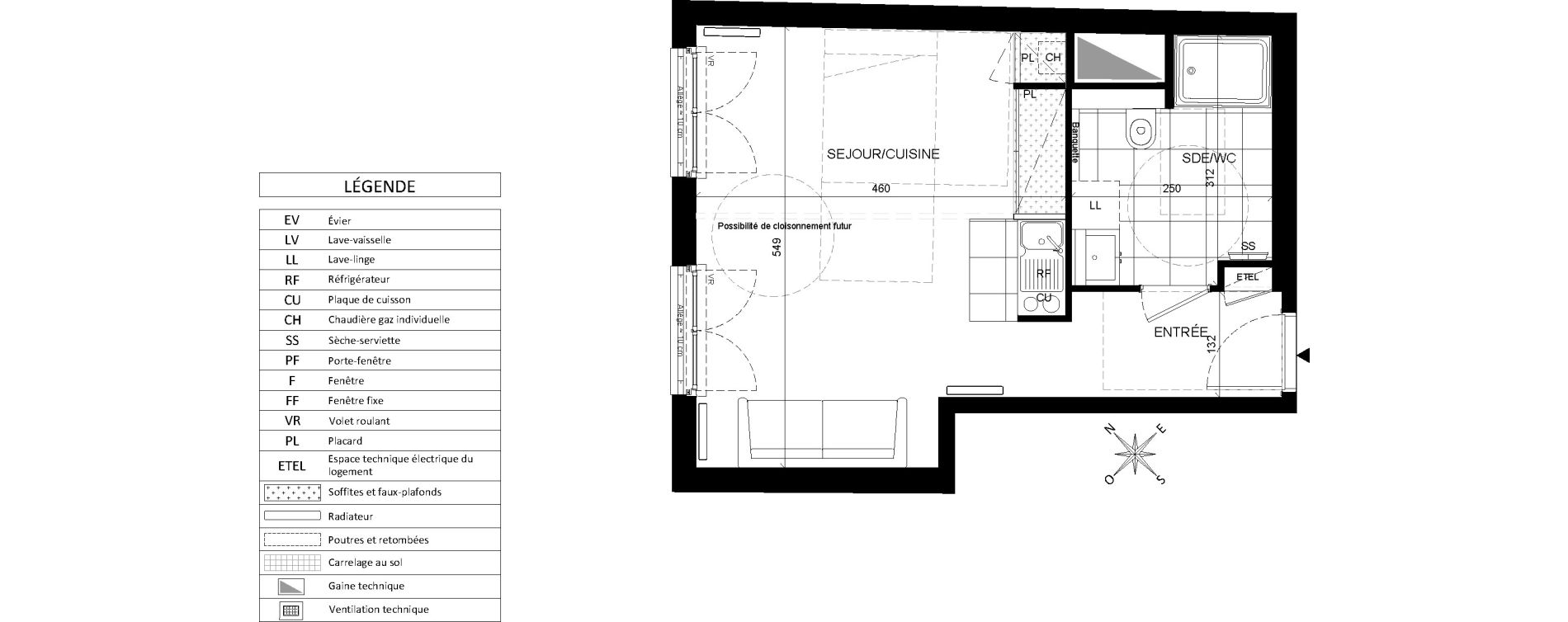 Appartement T1 de 33,57 m2 &agrave; Chaville Centre