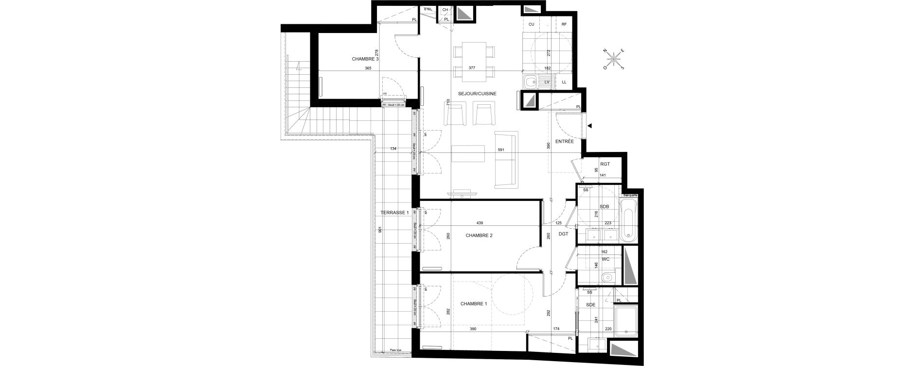 Appartement T4 de 93,19 m2 &agrave; Chaville Centre