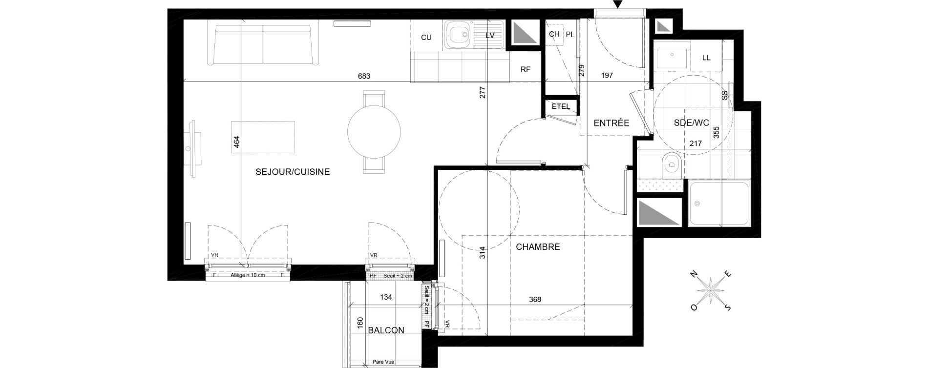 Appartement T2 de 49,78 m2 &agrave; Chaville Centre