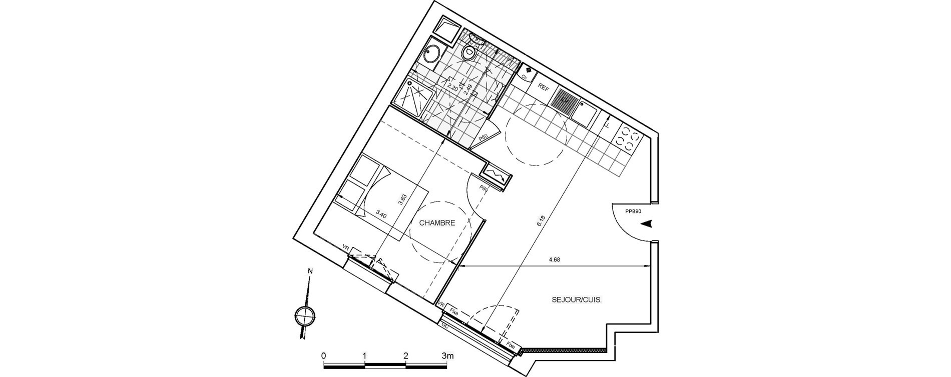Appartement T2 de 42,59 m2 &agrave; Chaville Centre
