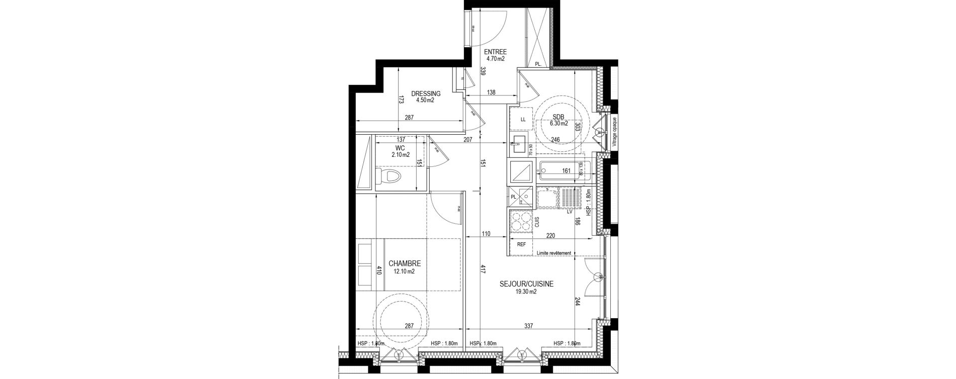Appartement T2 de 49,00 m2 &agrave; Clamart Pave blanc