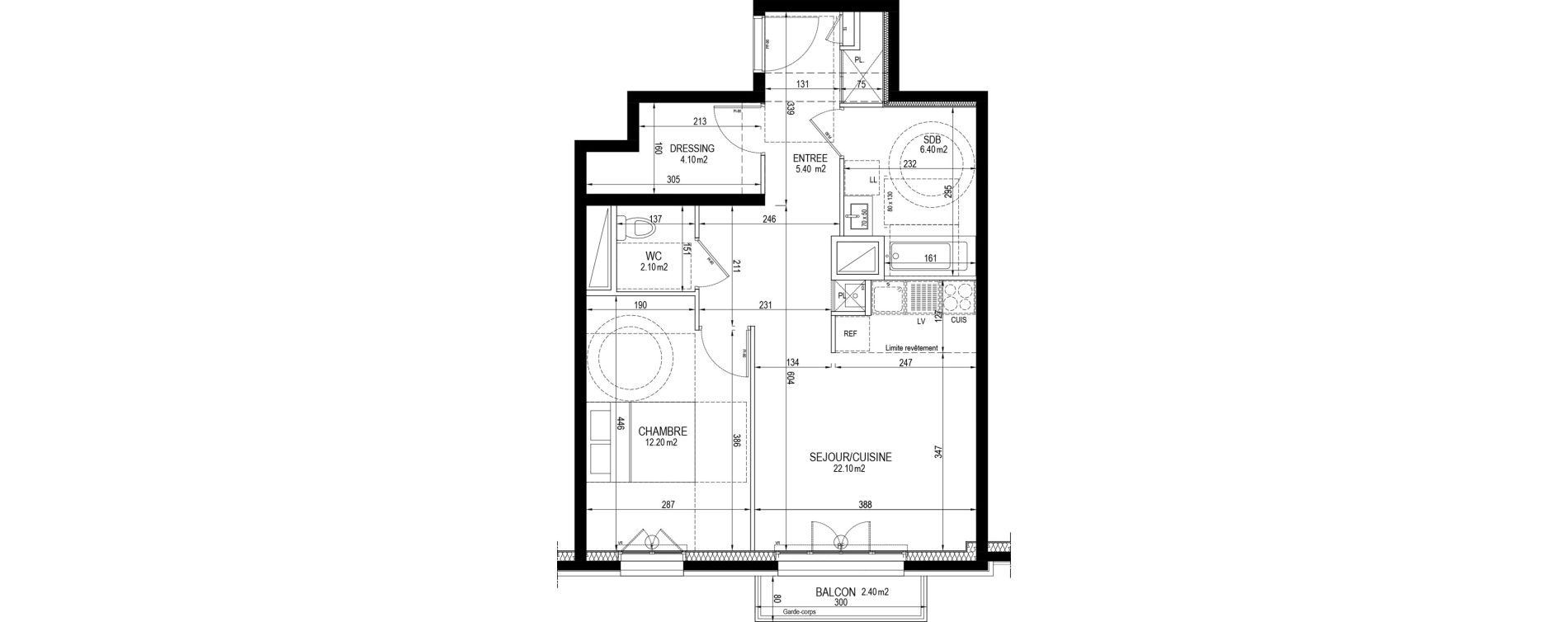 Appartement T2 de 52,30 m2 &agrave; Clamart Pave blanc