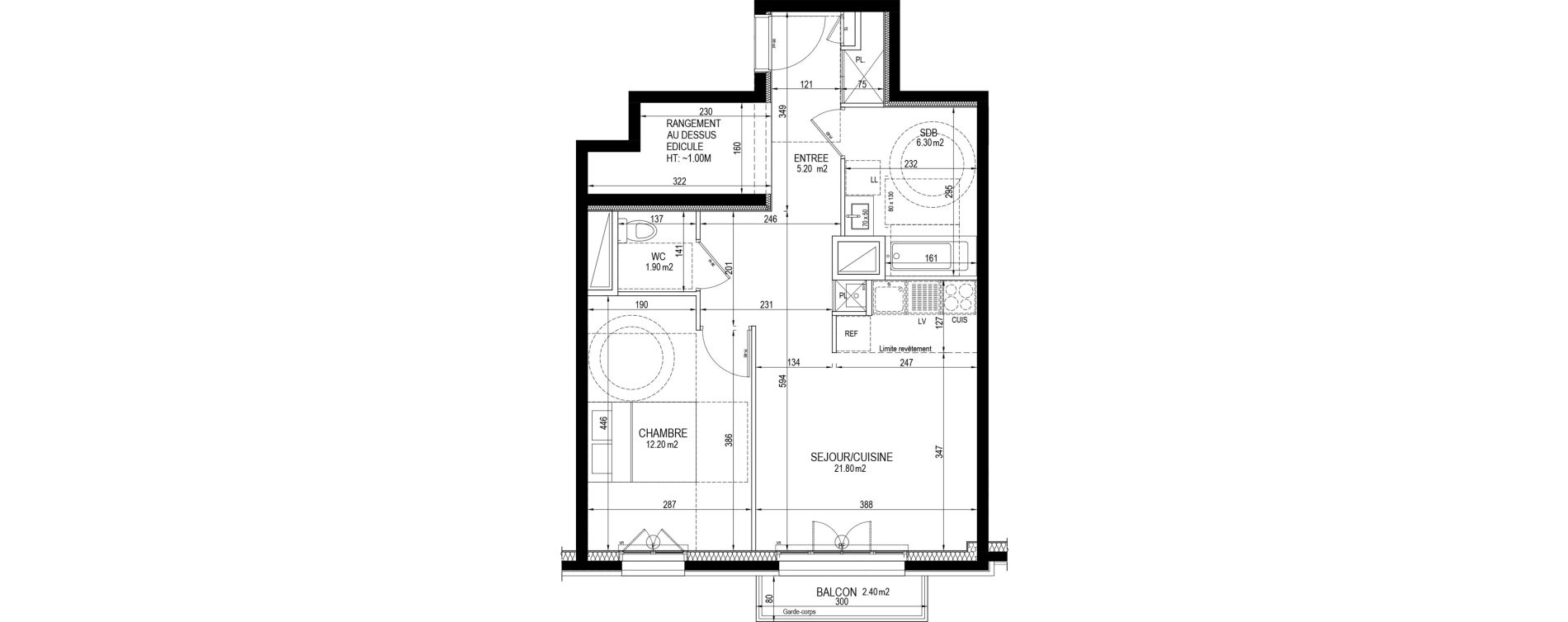 Appartement T2 de 47,40 m2 &agrave; Clamart Pave blanc