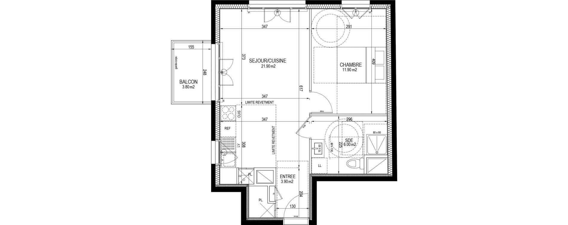 Appartement T2 de 43,70 m2 &agrave; Clamart Pave blanc