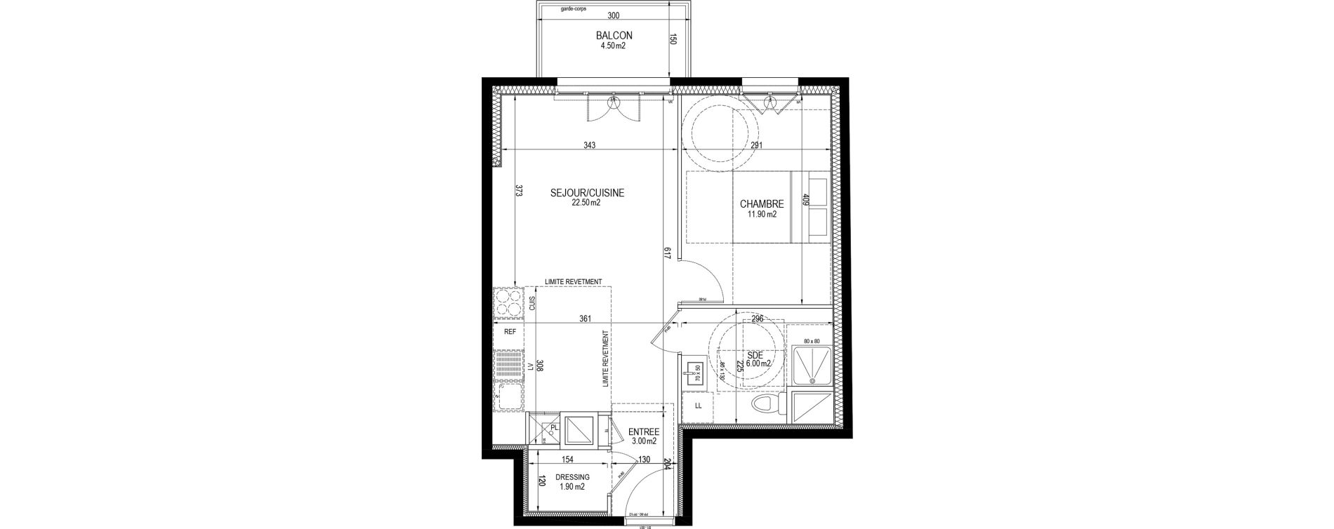 Appartement T2 de 45,30 m2 &agrave; Clamart Pave blanc