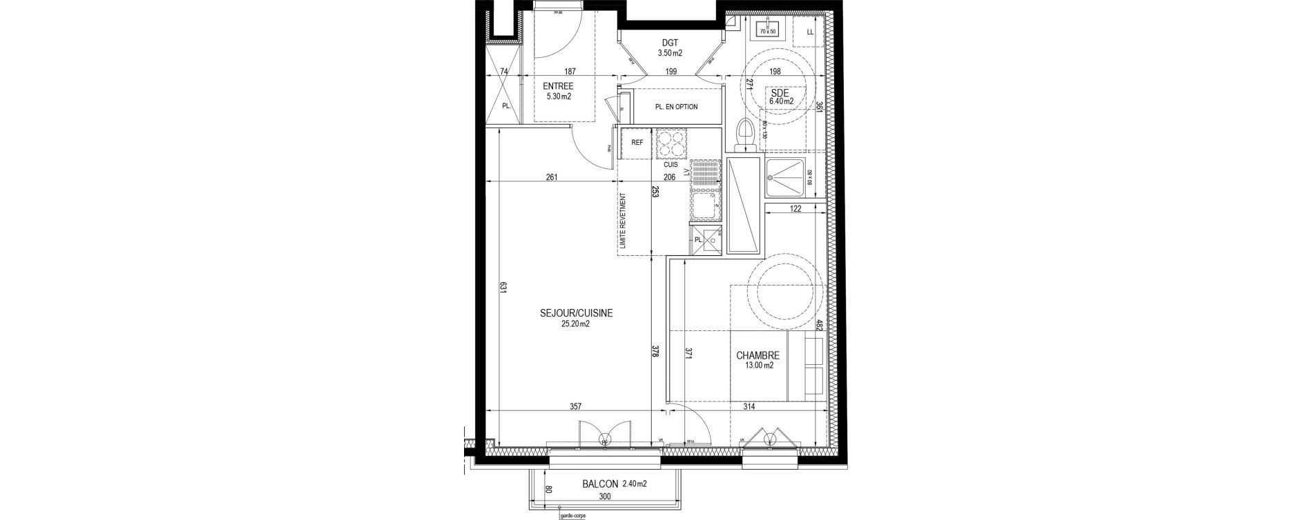 Appartement T2 de 53,40 m2 &agrave; Clamart Pave blanc