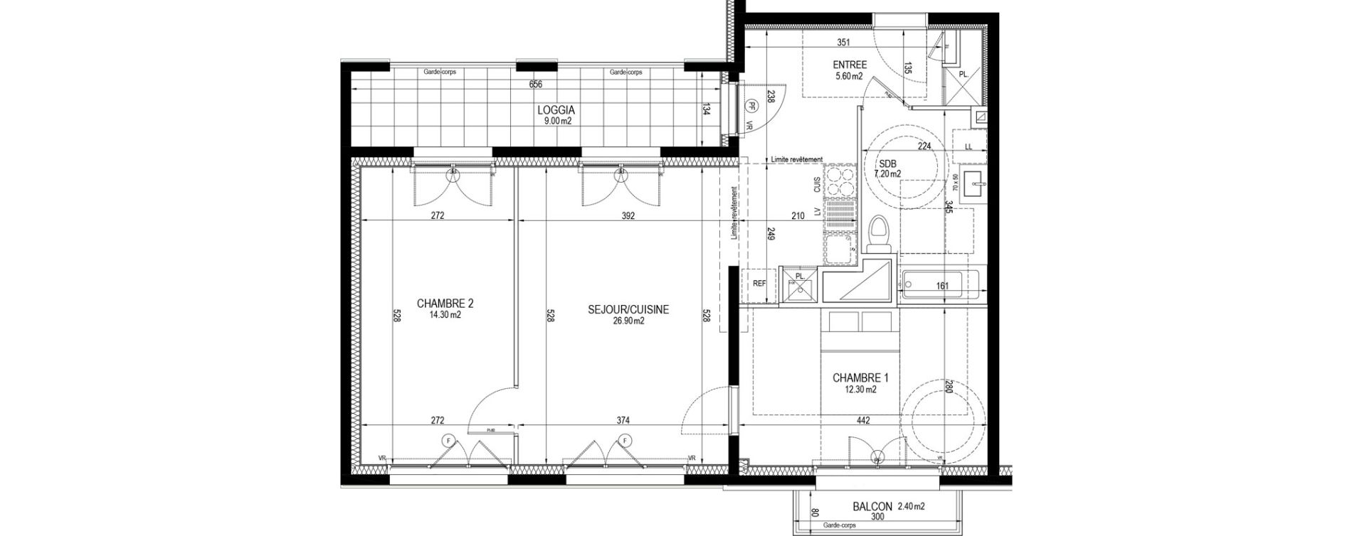 Appartement T3 de 66,30 m2 &agrave; Clamart Pave blanc