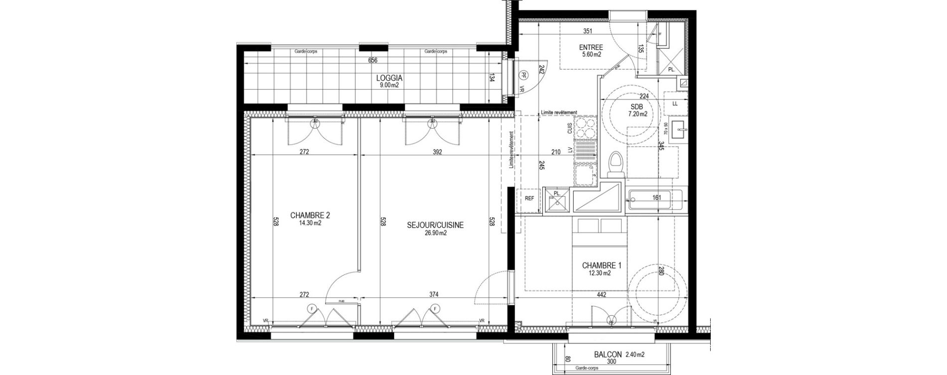 Appartement T3 de 66,30 m2 &agrave; Clamart Pave blanc
