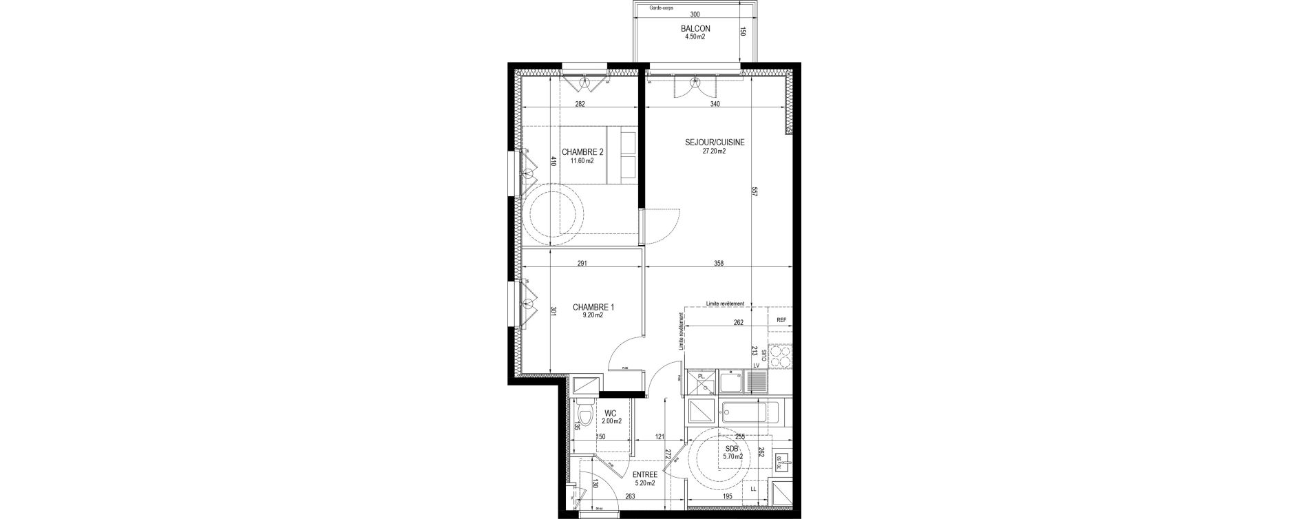 Appartement T3 de 60,90 m2 &agrave; Clamart Pave blanc