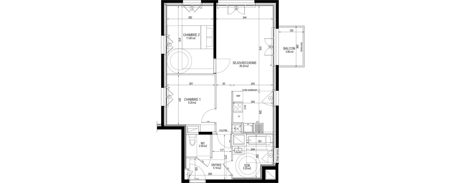 Appartement T3 de 59,30 m2 &agrave; Clamart Pave blanc