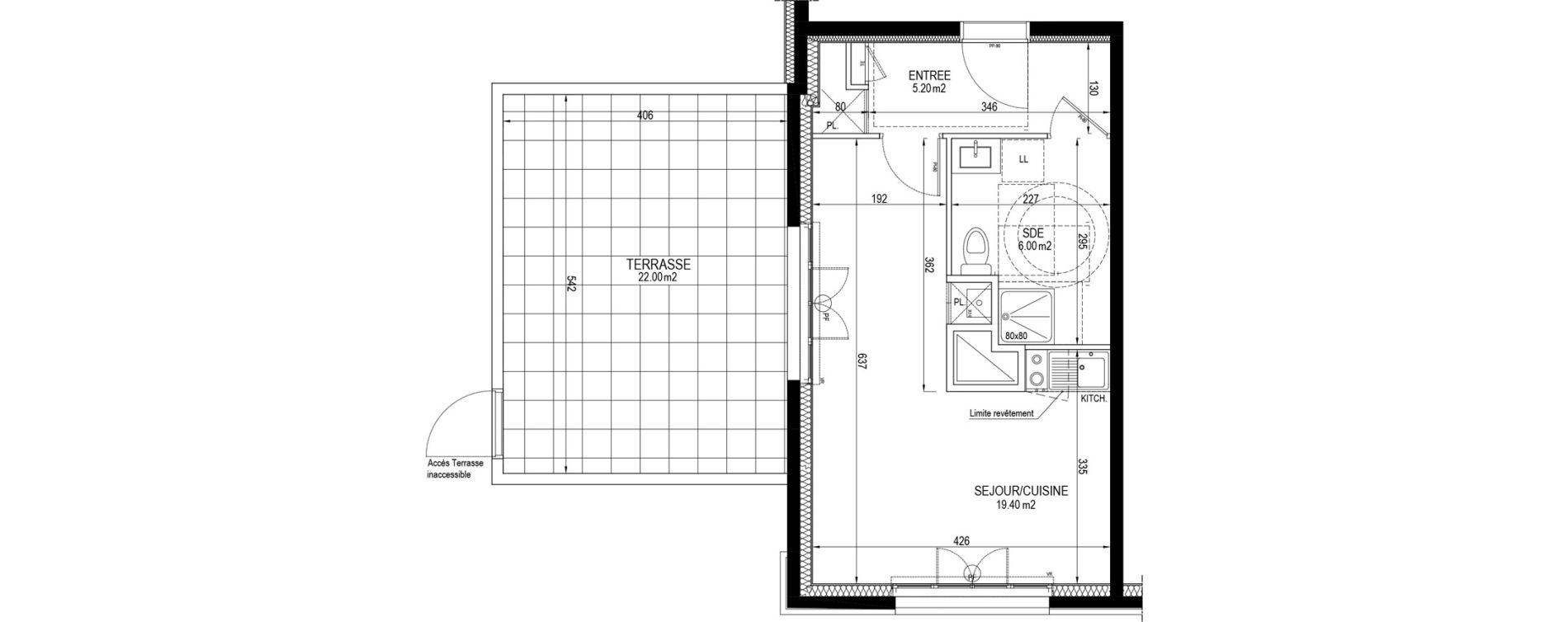 Appartement T1 de 30,60 m2 &agrave; Clamart Pave blanc