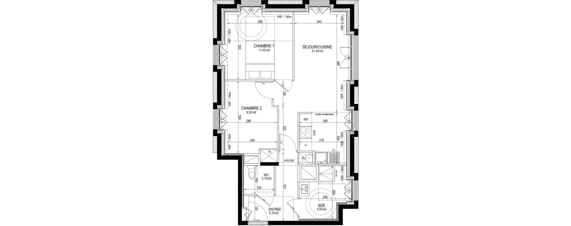 Appartement T3 de 54,30 m2 &agrave; Clamart Pave blanc