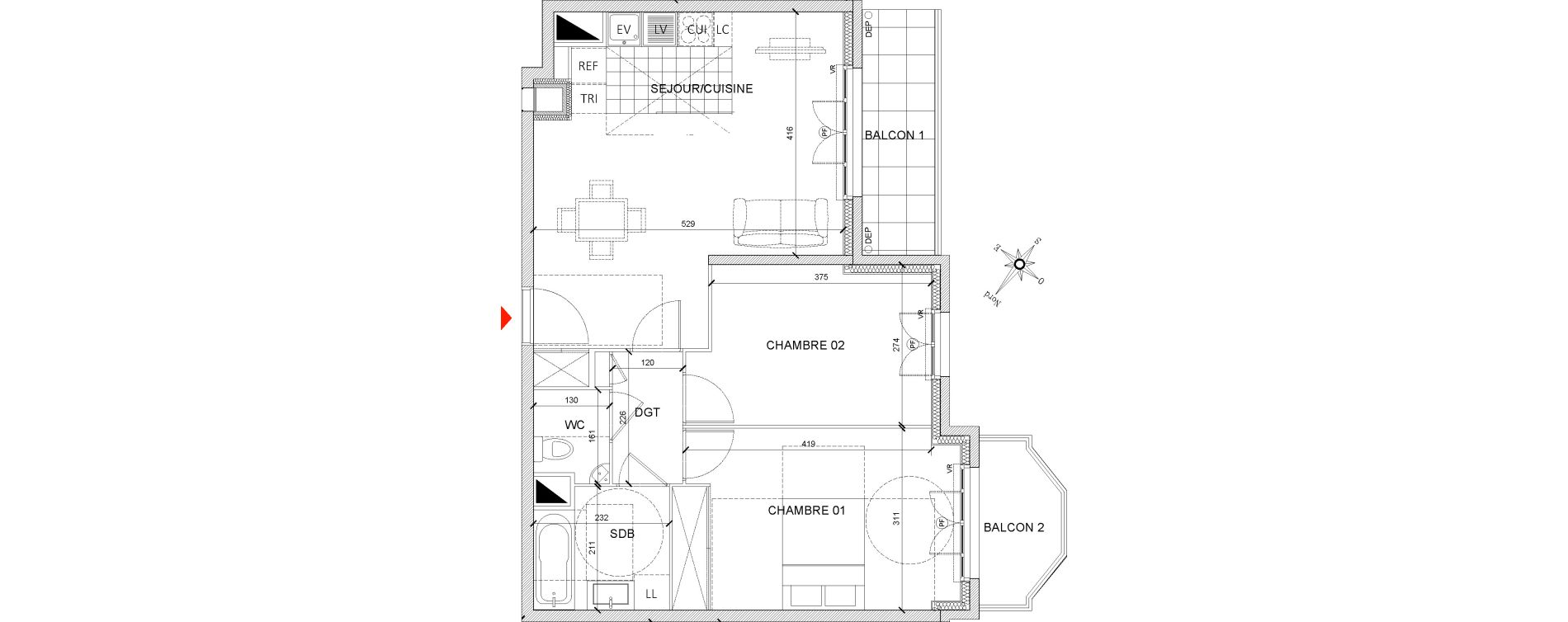 Appartement T3 de 59,90 m2 &agrave; Clamart Grand canal