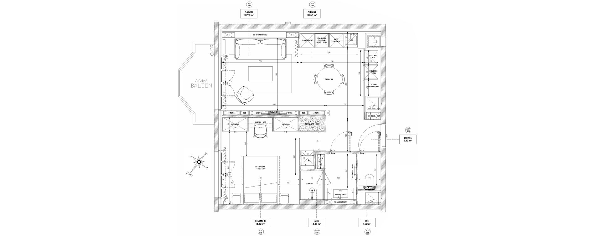 Appartement T2 de 44,25 m2 &agrave; Clamart Grand canal