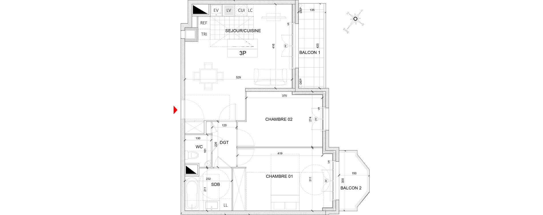 Appartement T3 de 59,90 m2 &agrave; Clamart Grand canal