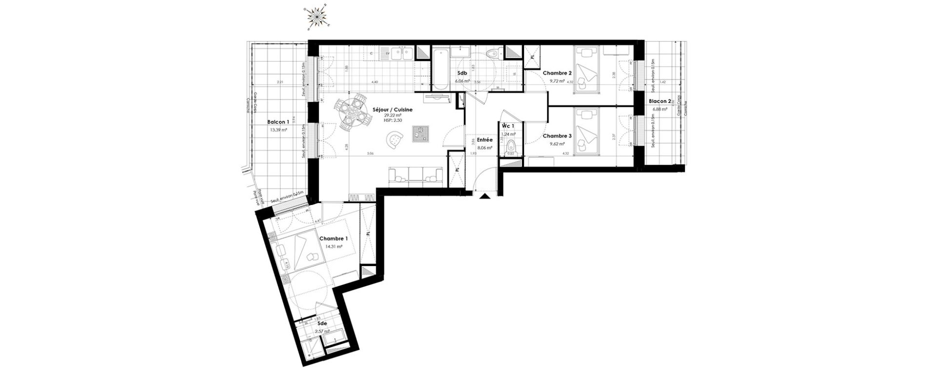 Appartement T4 de 80,80 m2 &agrave; Clamart Panorama