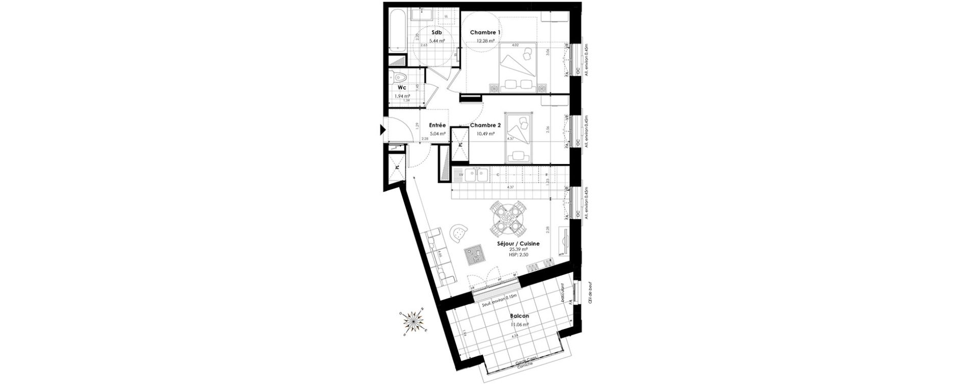 Appartement T3 de 60,58 m2 &agrave; Clamart Panorama