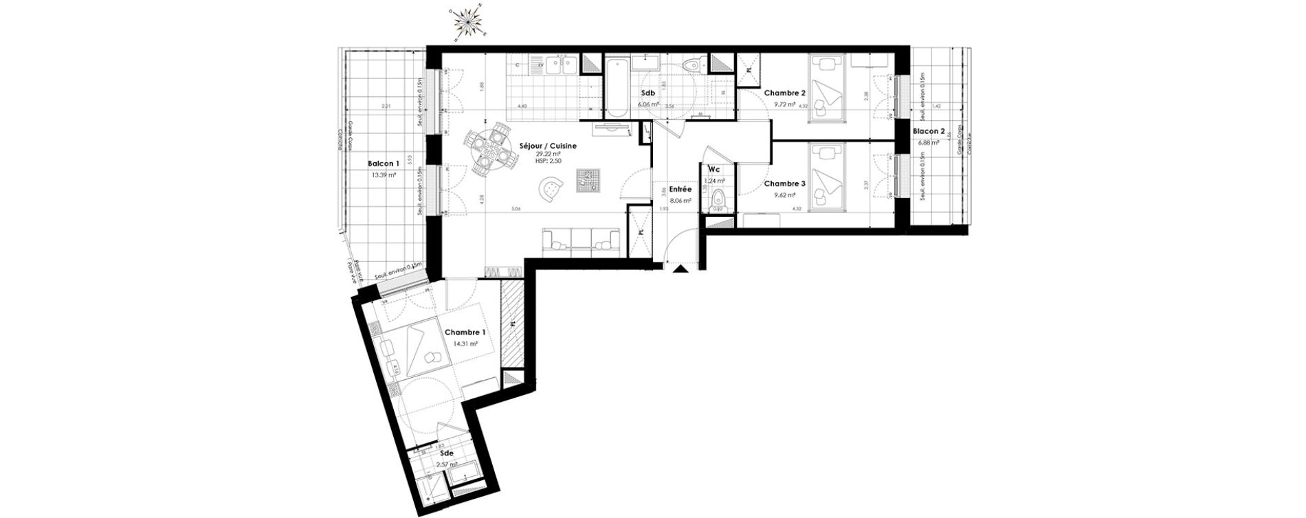 Appartement T4 de 80,80 m2 &agrave; Clamart Panorama