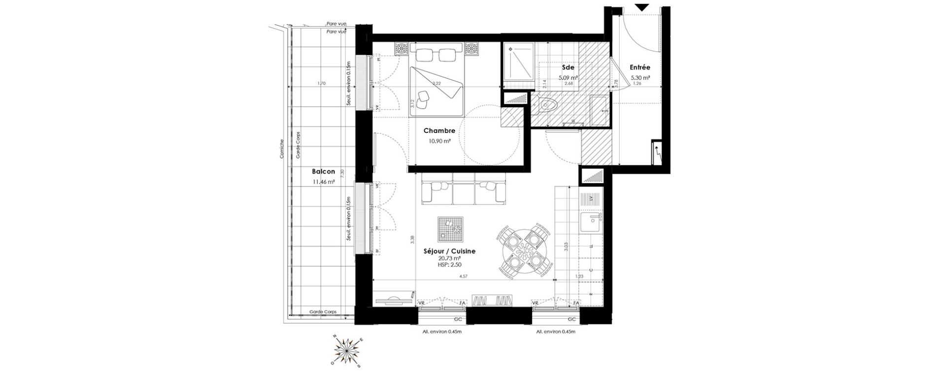 Appartement T2 de 42,02 m2 &agrave; Clamart Panorama
