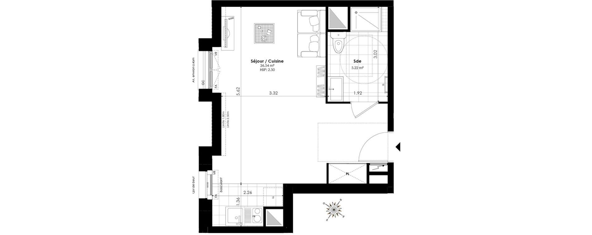 Appartement T1 de 32,76 m2 &agrave; Clamart Panorama