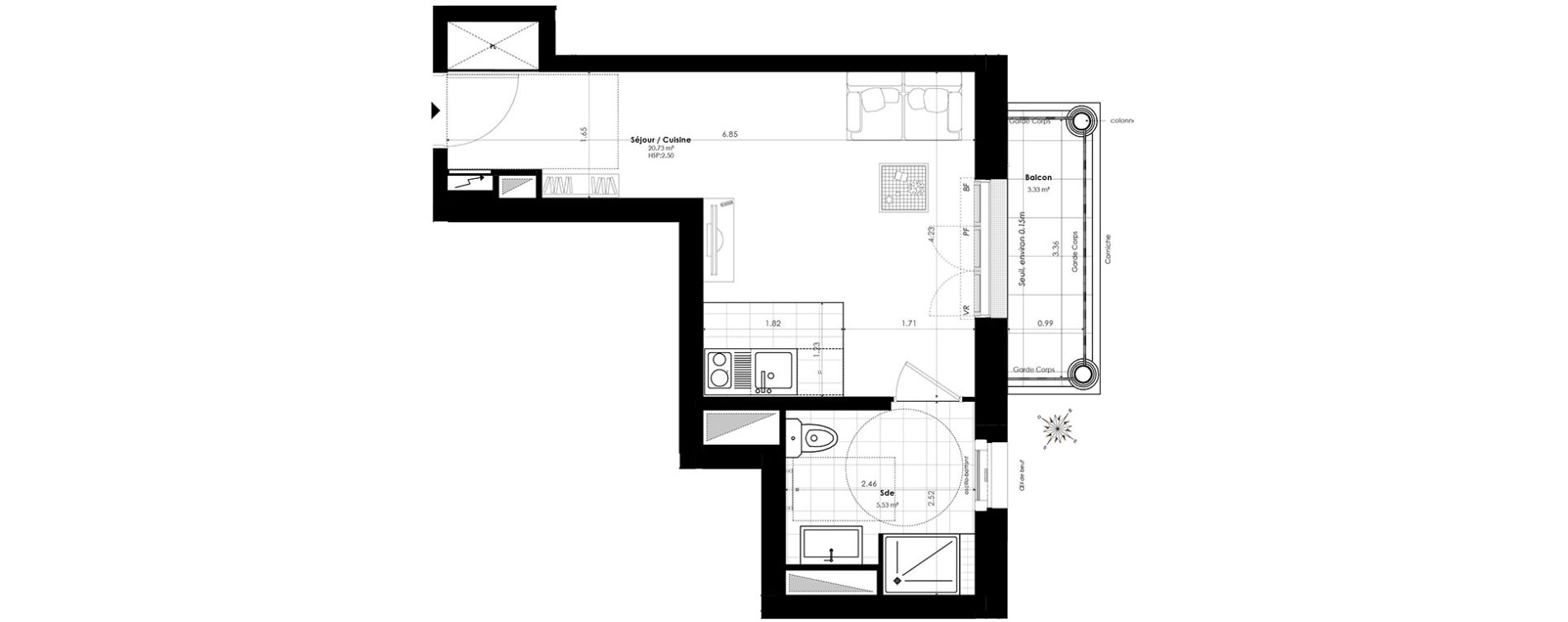 Appartement T1 de 26,26 m2 &agrave; Clamart Panorama