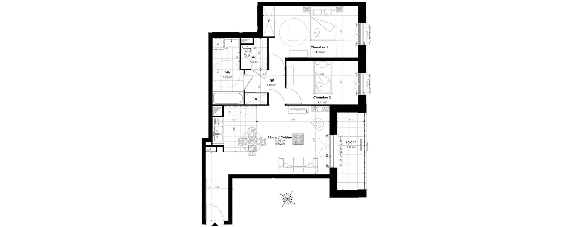 Appartement T3 de 63,37 m2 &agrave; Clamart Panorama