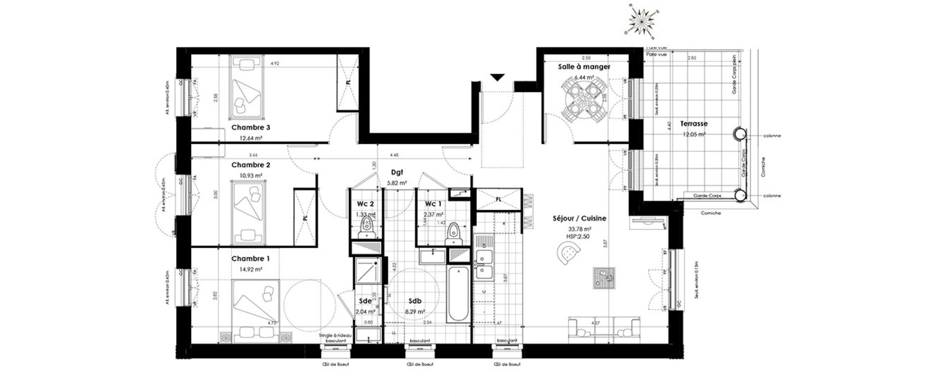 Appartement T4 de 98,56 m2 &agrave; Clamart Panorama
