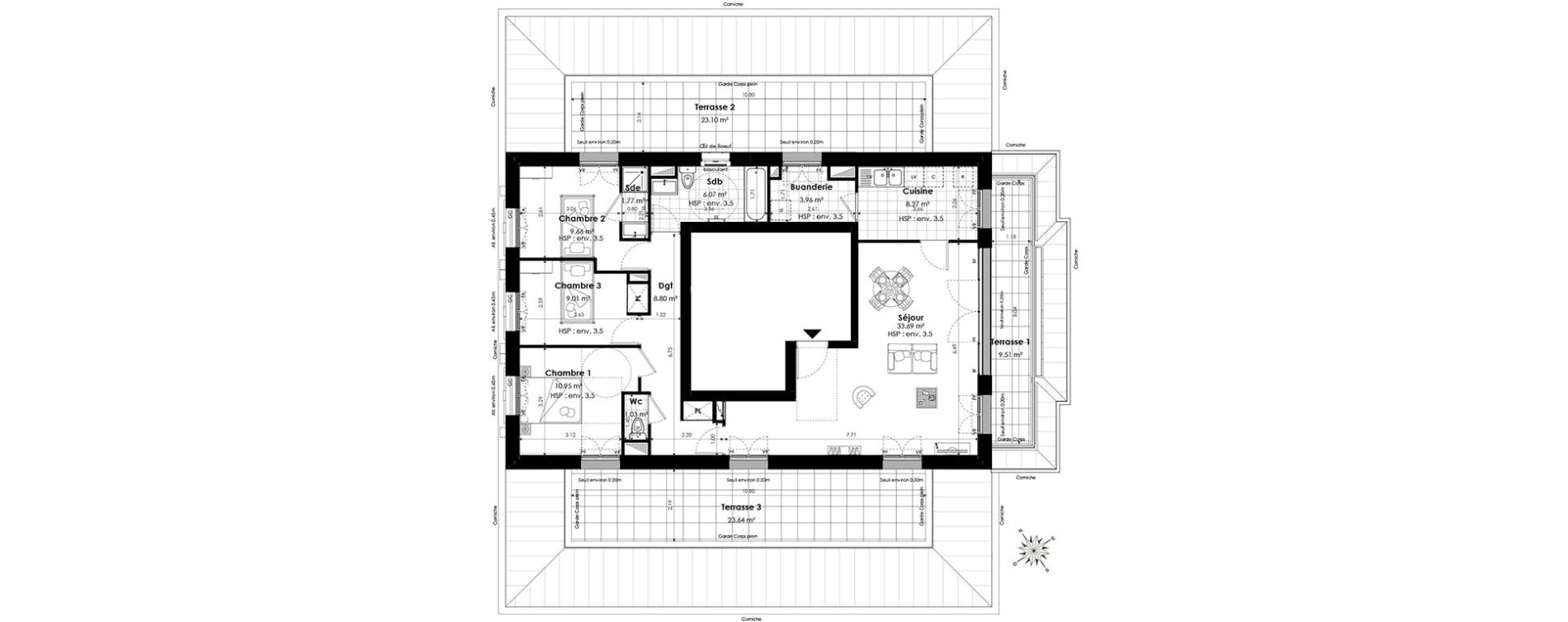 Appartement T4 de 93,21 m2 &agrave; Clamart Panorama