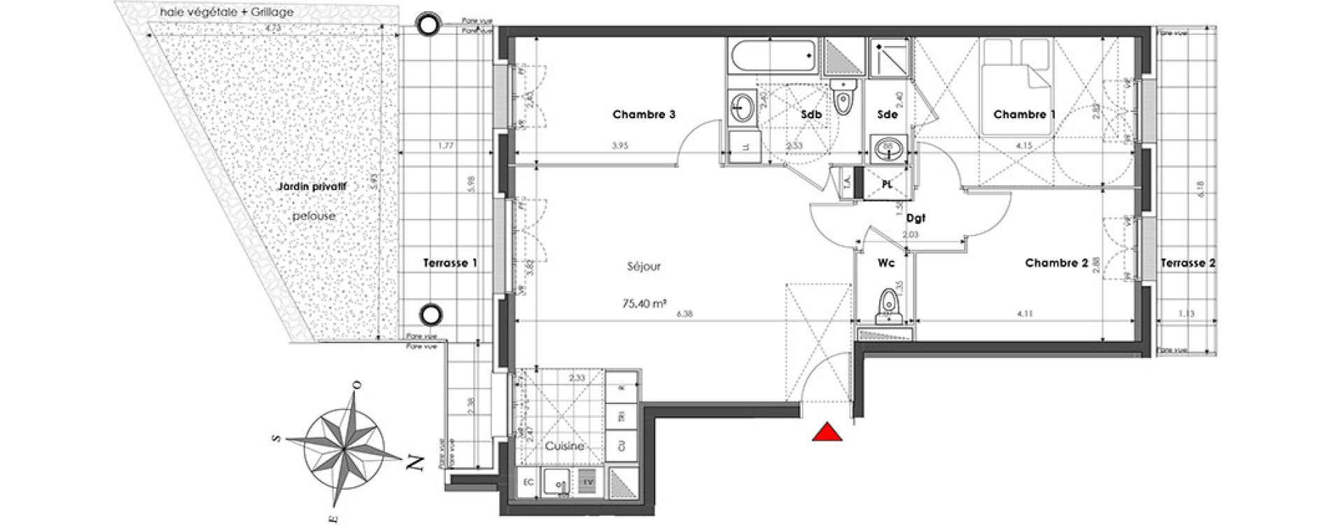 Appartement T4 de 75,40 m2 &agrave; Clamart Panorama