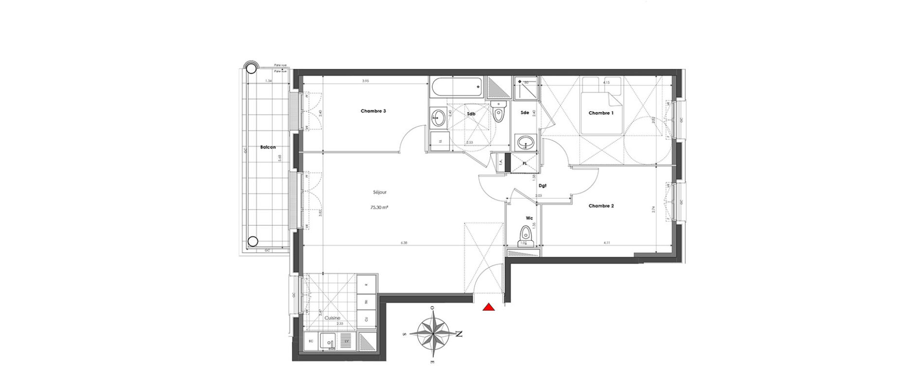Appartement T4 de 75,30 m2 &agrave; Clamart Panorama