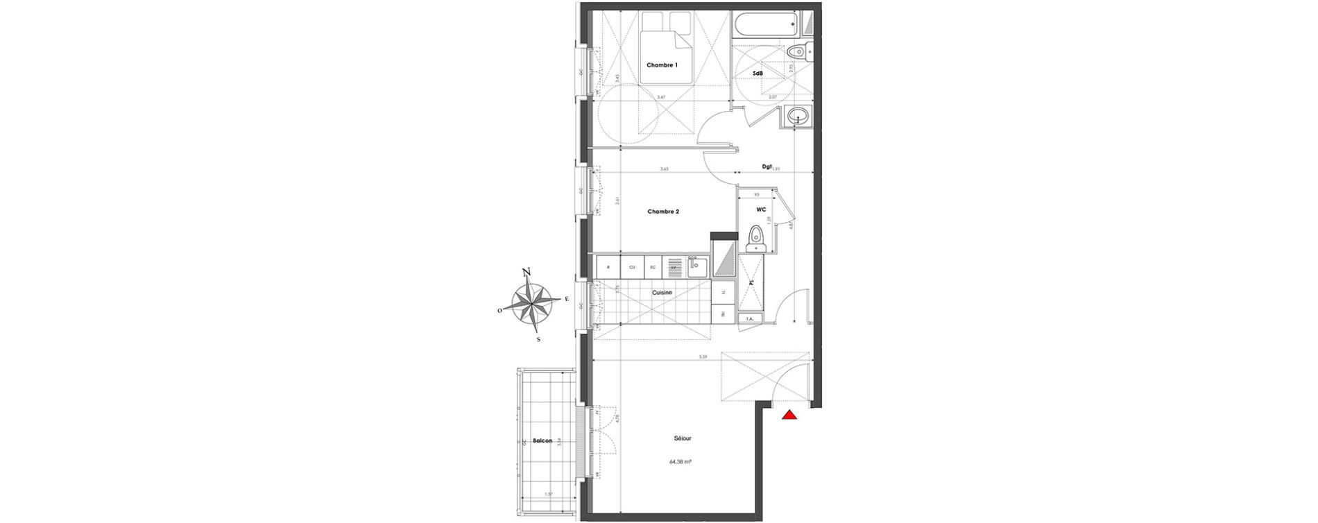 Appartement T3 de 64,38 m2 &agrave; Clamart Panorama