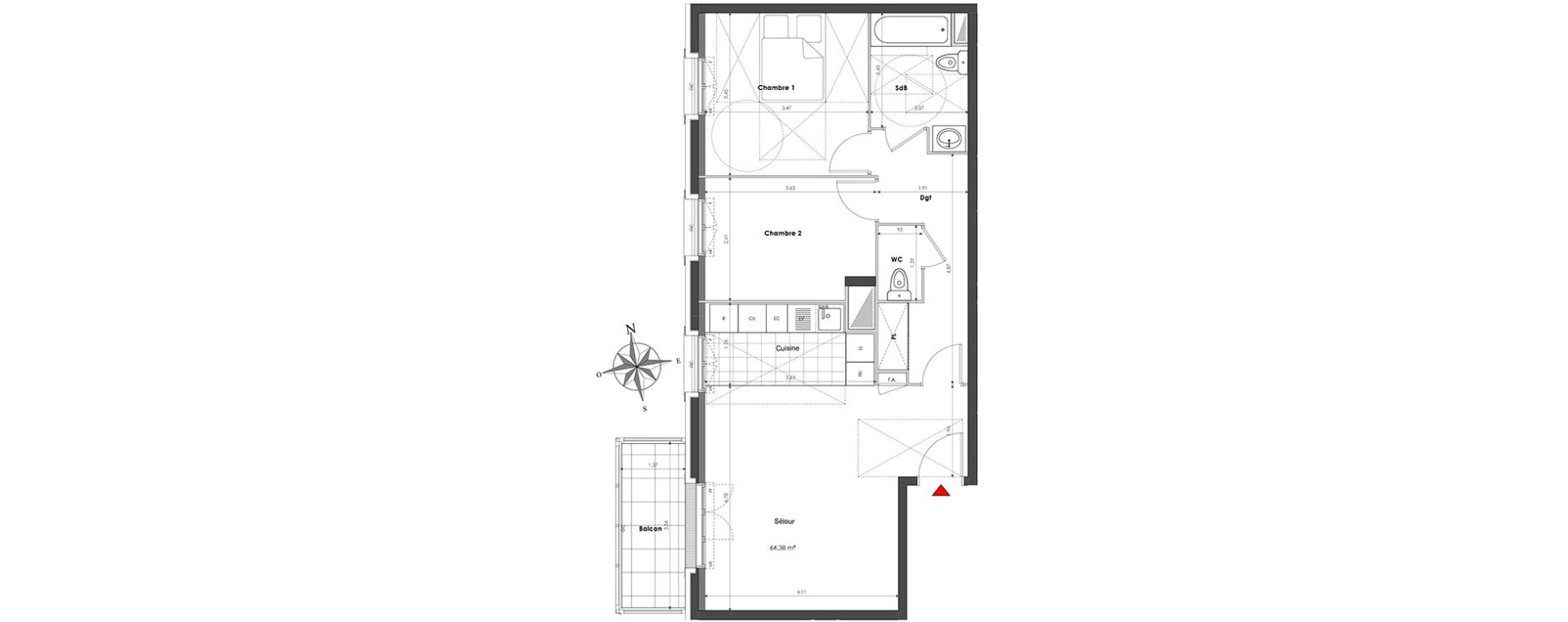 Appartement T3 de 64,38 m2 &agrave; Clamart Panorama