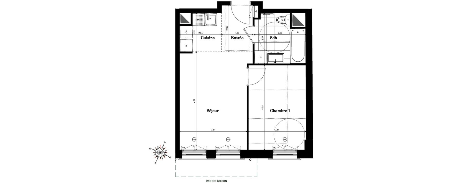 Appartement T2 de 40,34 m2 &agrave; Clamart Jardin parisien