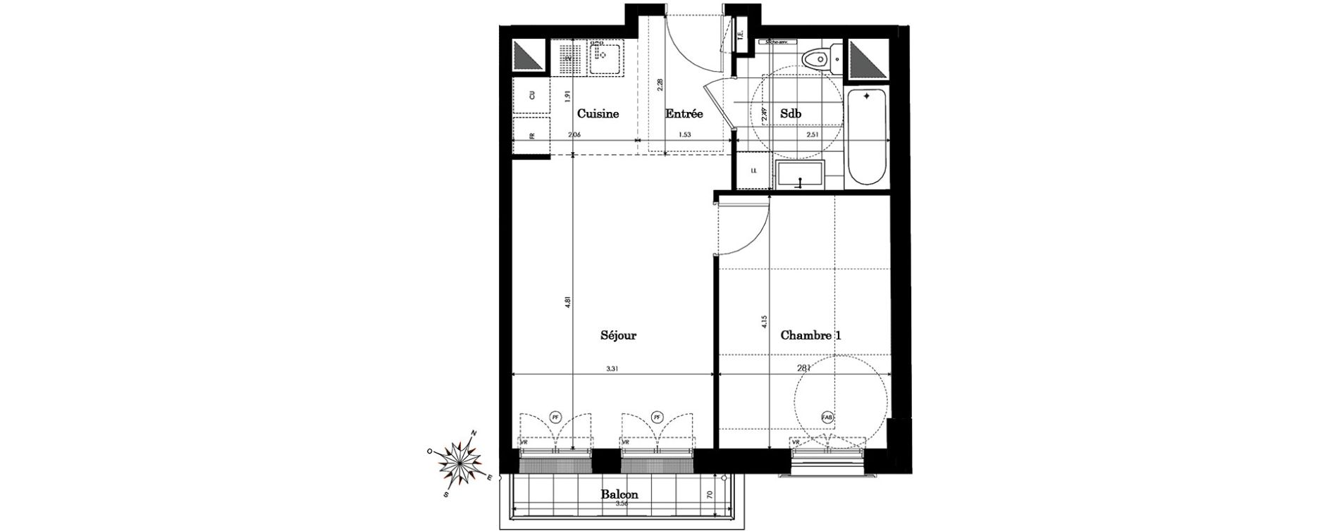 Appartement T2 de 40,34 m2 &agrave; Clamart Jardin parisien