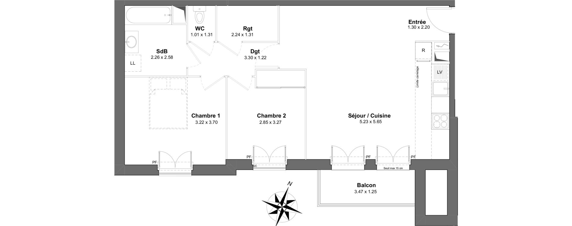 Appartement T3 de 65,64 m2 &agrave; Clamart Gare