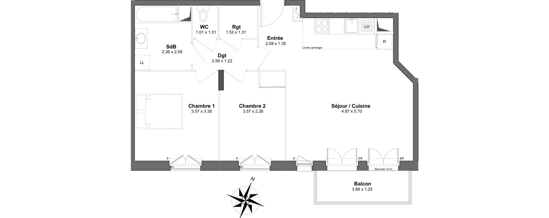 Appartement T3 de 62,50 m2 &agrave; Clamart Gare