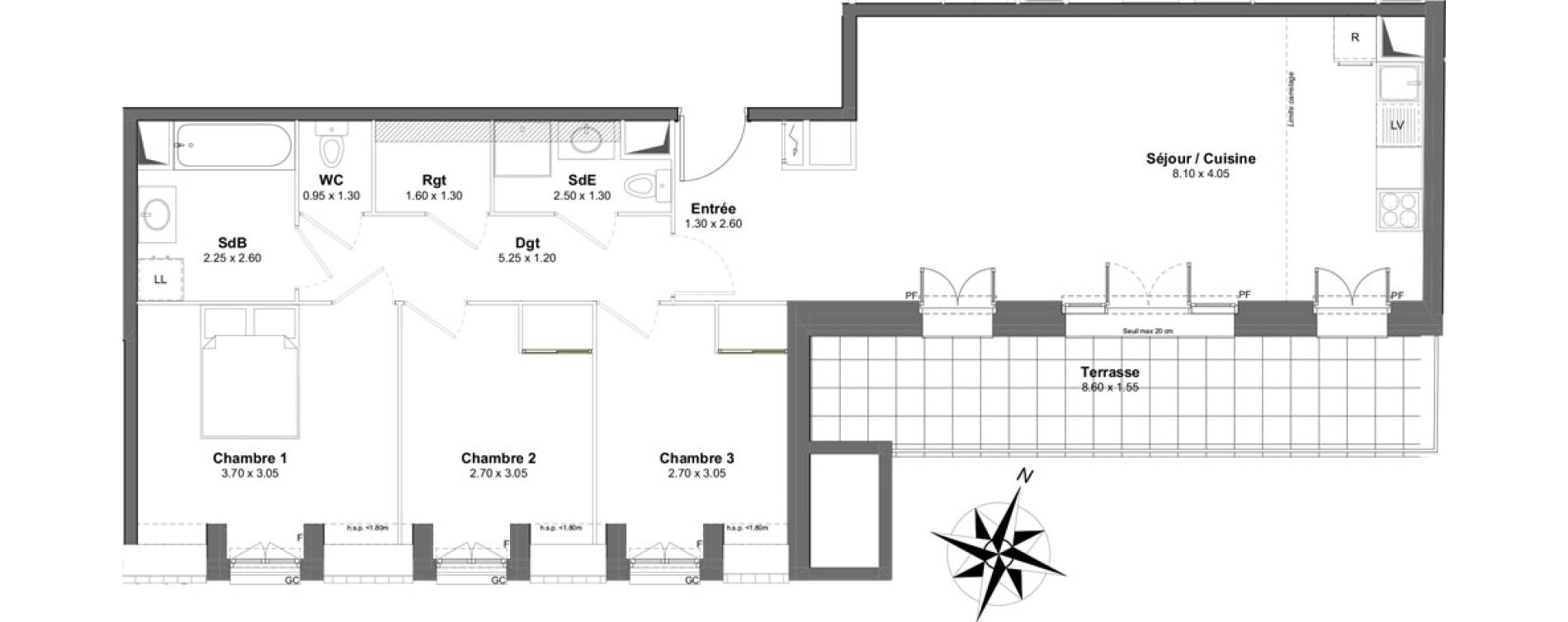 Appartement T4 de 86,08 m2 &agrave; Clamart Gare