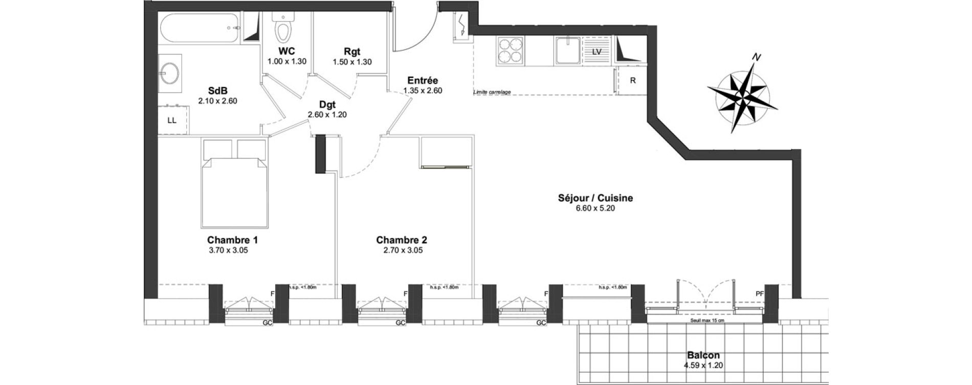 Appartement T3 de 65,04 m2 &agrave; Clamart Gare