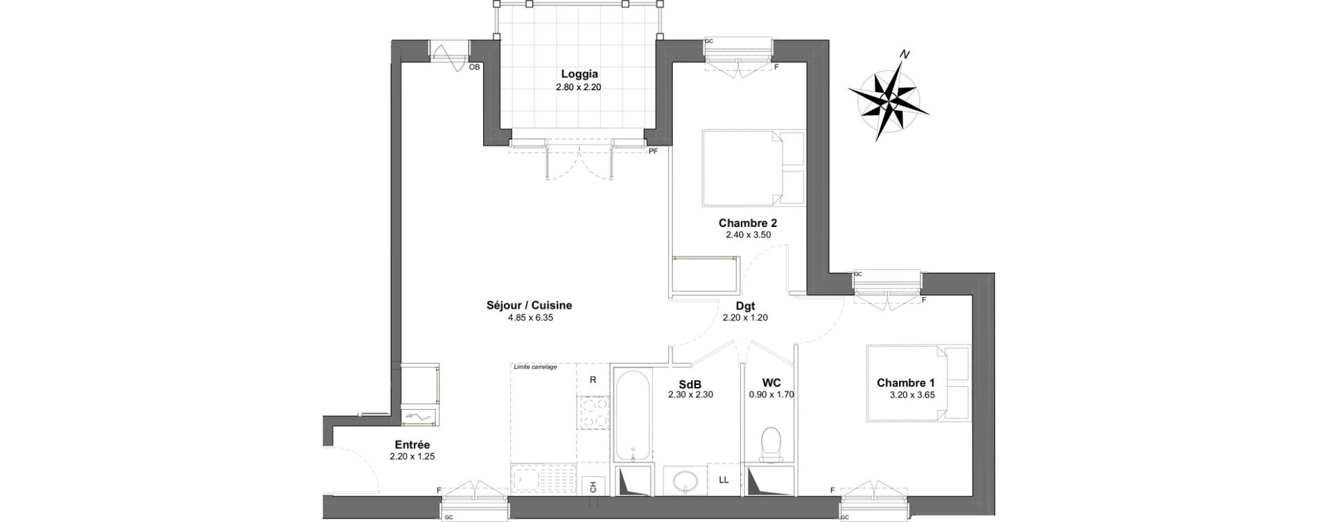 Appartement T3 de 62,64 m2 &agrave; Clamart Gare