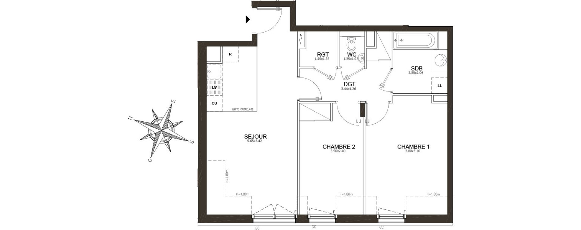 Appartement T3 de 55,51 m2 &agrave; Clamart Schneider-percy