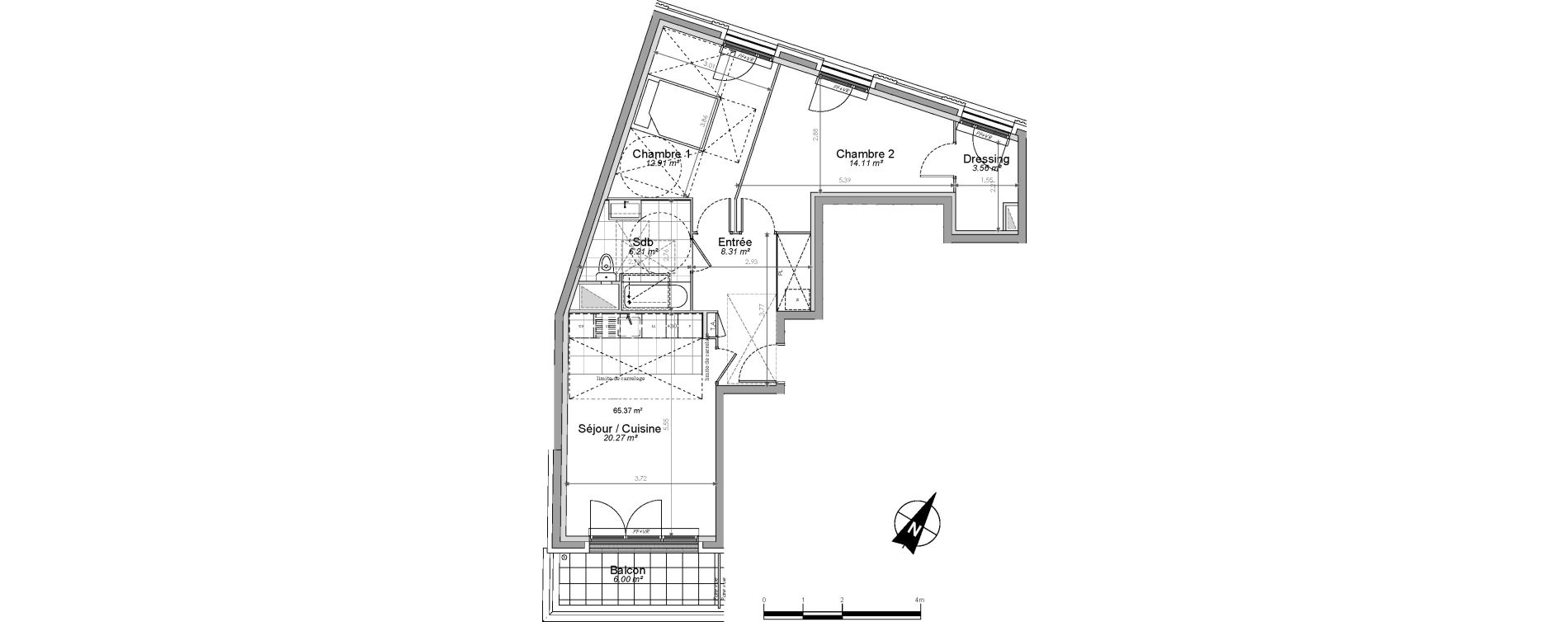 Appartement T3 de 65,37 m2 &agrave; Clamart Jardin parisien
