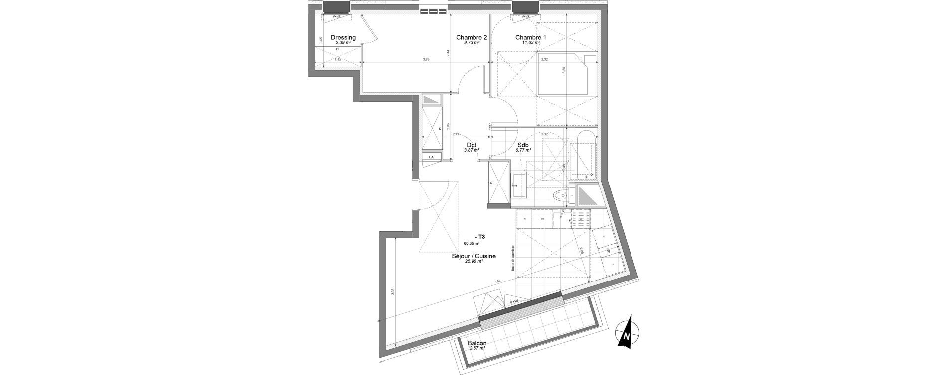 Appartement T3 de 60,35 m2 &agrave; Clamart Jardin parisien