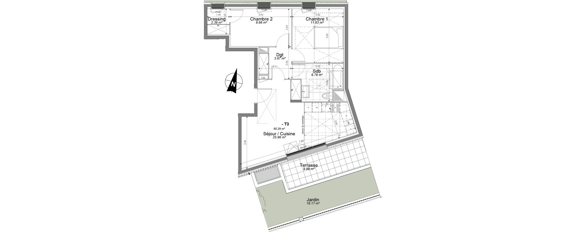 Appartement T3 de 60,29 m2 &agrave; Clamart Jardin parisien