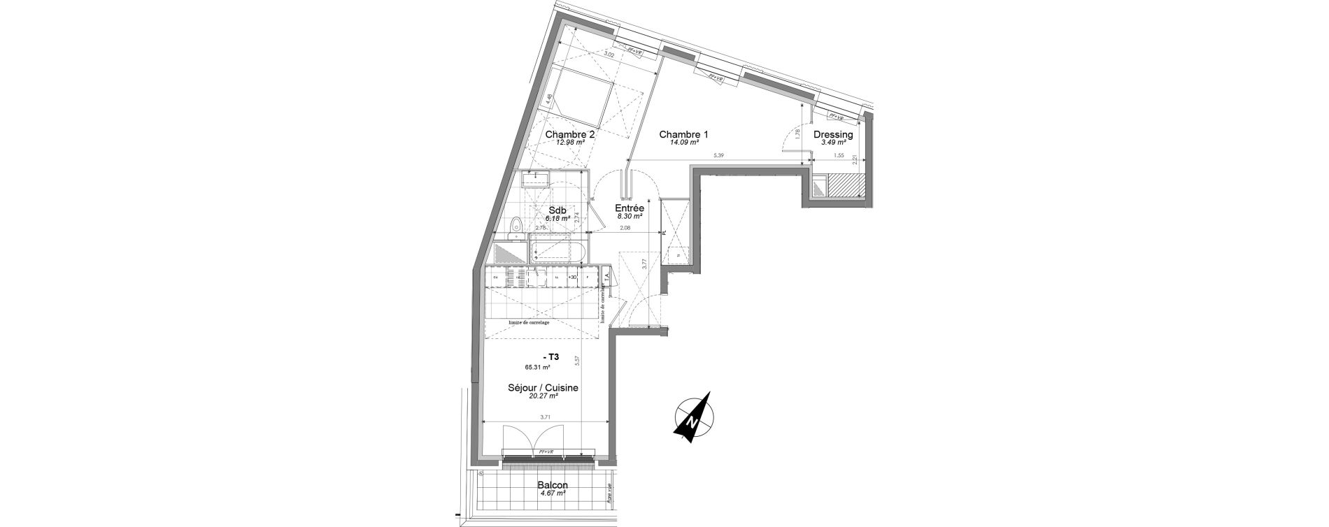 Appartement T3 de 65,31 m2 &agrave; Clamart Jardin parisien