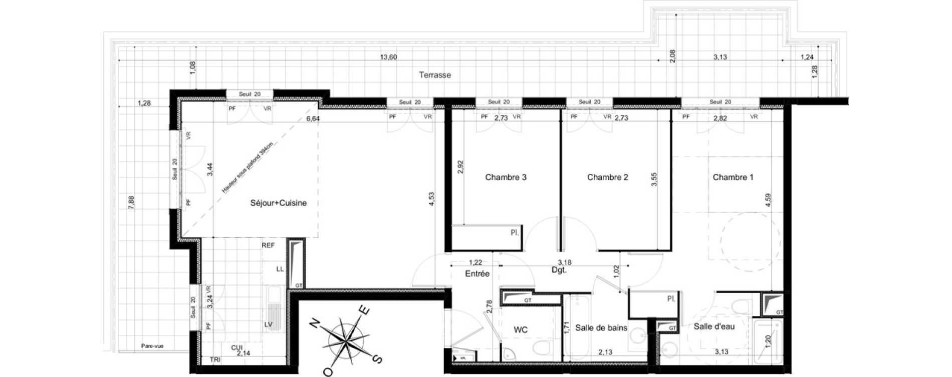 Appartement T4 de 84,64 m2 &agrave; Clamart Grand canal