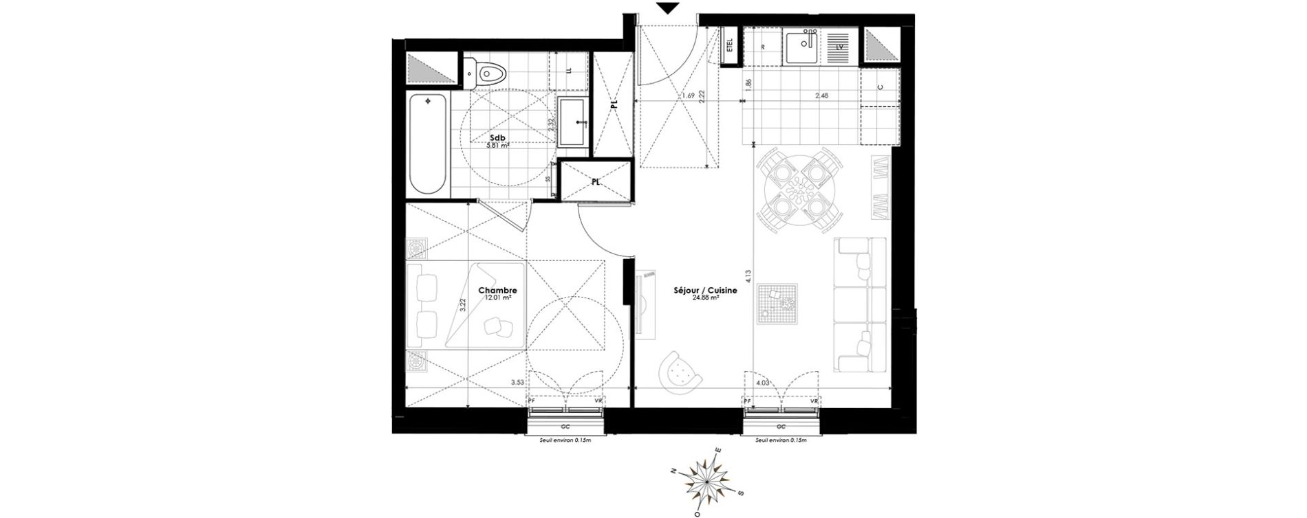 Appartement T2 de 42,70 m2 &agrave; Clamart Panorama